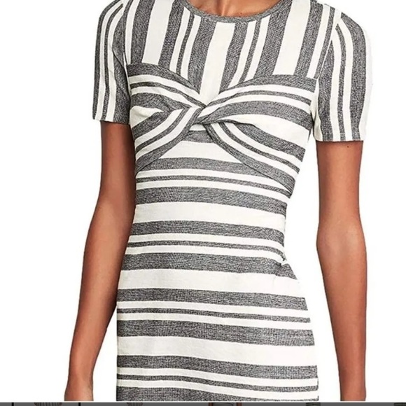 NWT BCBG MaxAzria Gray & White Striped Twist Front Midi dress Size S - Picture 11 of 12
